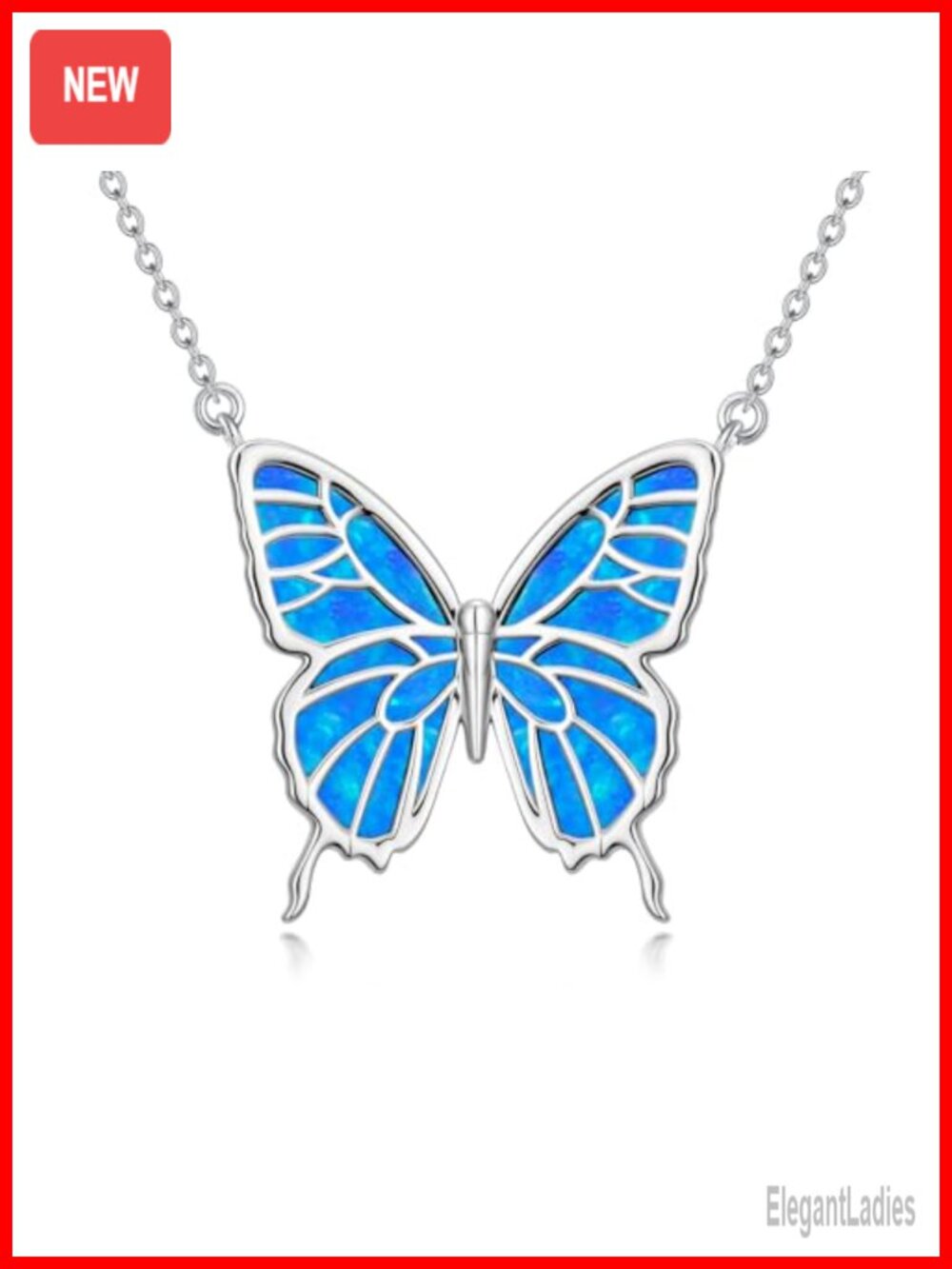 925 Sterling Silver Butterfly Pendant Necklace Opal 18+2in Chain